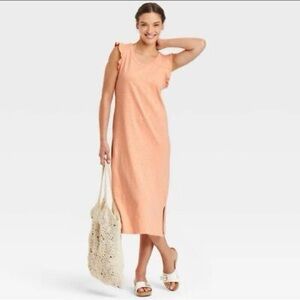Universal Thread Ruffle Sleeveless T Shirt Dress Peachy Orange